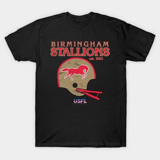 Distressed Birmingham Stallions Helmet T-Shirt by Tee Arcade